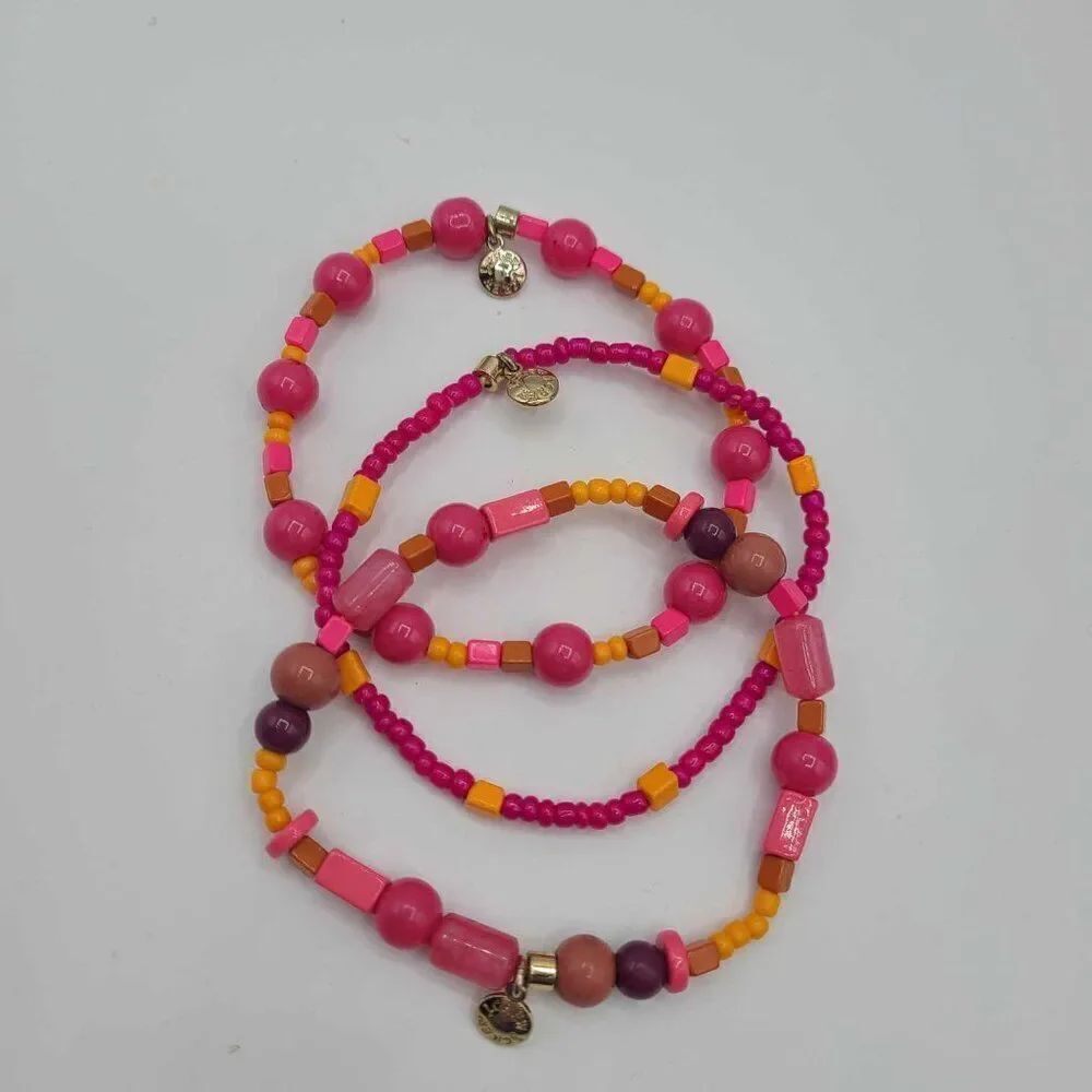 J Crew Factory Set of 3 Pink Orange Beaded Stretch Bracelets NWOT!